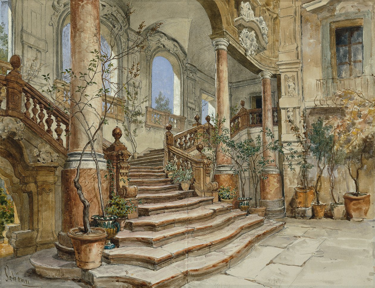 Marmortreppe في Palazzo Bonagia في باليرمو بواسطة فريدريش الويس شون