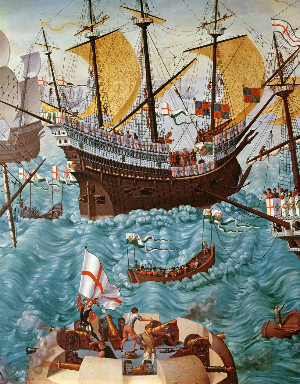 انطلاق هنري الثامن 1491-1547 على متن هنري جريس ديو في 1520 ، المنسوخة من لوحة زيتية فينسنت فولبي على قماش من 148771 بواسطة فريدريش بوتيرويك