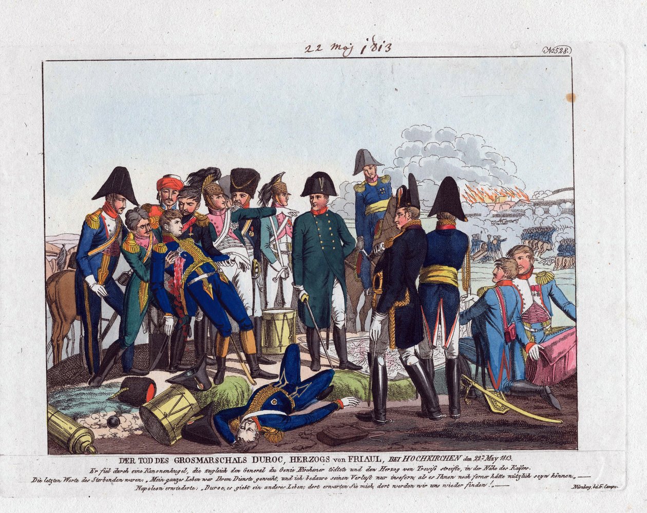 وفاة المارشال دوروك في Hochkirchen في 22 مايو 1813 (bataille de Bautzen ou Wurschen) - Campe ، August Friedrich Andreas (1777-1846) - الحفر ، الألوان المائية - 24x28،5 - مجموعة خاصة بواسطة فريدريش كامب