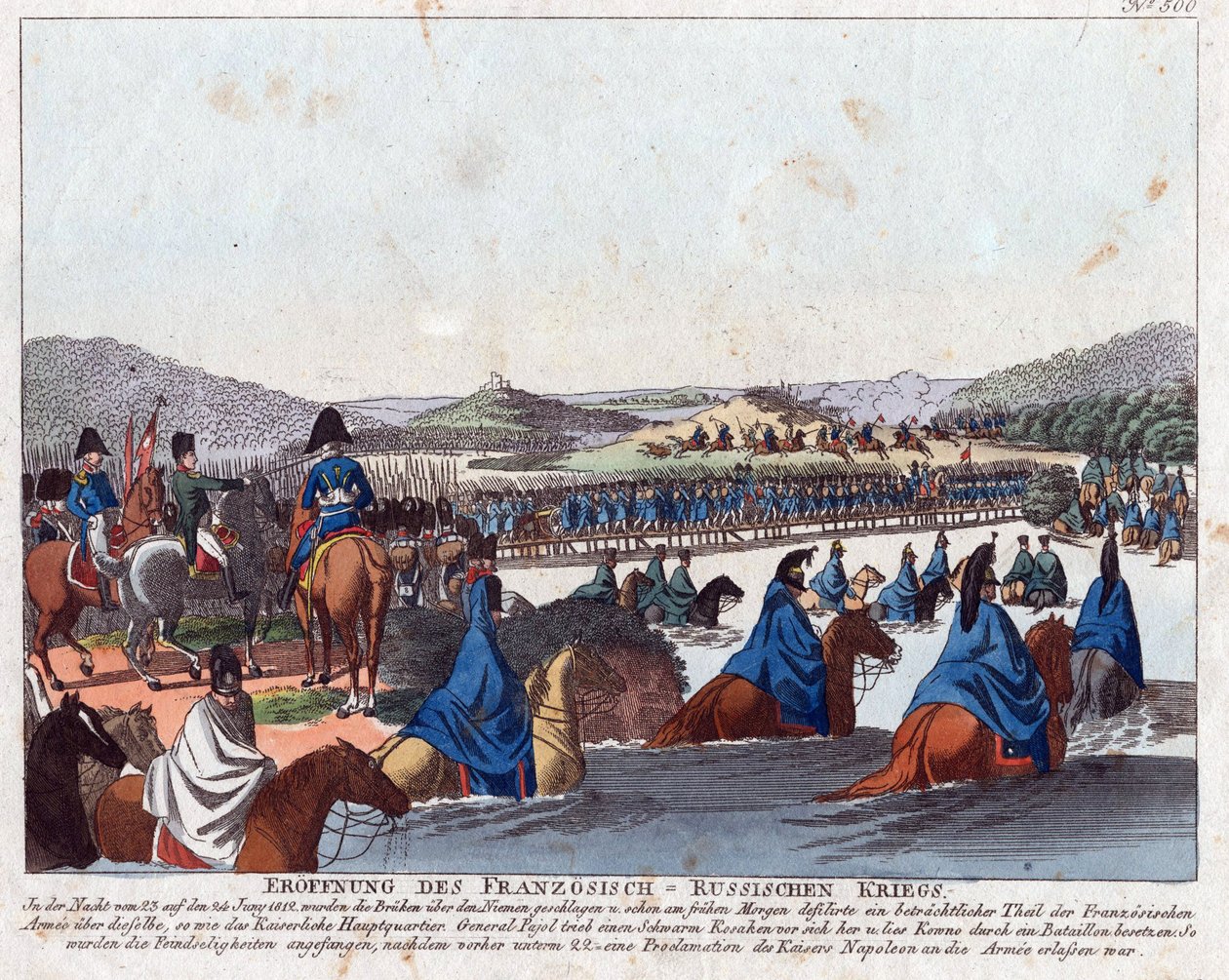 بداية الغزو الفرنسي لروسيا - كامب ، أوغست فريدريش أندرياس (1777-1846) - حفر ، ألوان مائية - 20.5 × 26.2 - مجموعة خاصة بواسطة فريدريش كامب