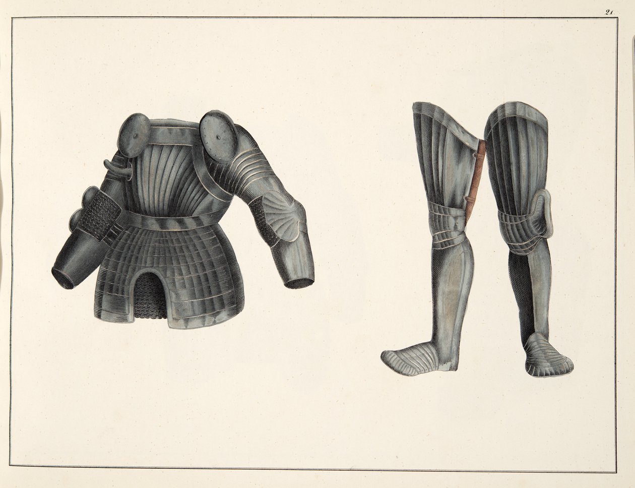 درع ، لوحة من تاريخ تطور وعادات الفروسية ، للدكتور فرانز كوتنكامب ، نشره كارل هوفمان ، 1842 بواسطة فريدريش مارتن فون ريبيش
