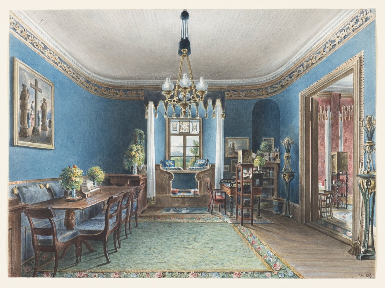 الغرفة الزرقاء ، Schloss Fischbach ، 1846 بواسطة فريدريش فيلهلم كلوزه