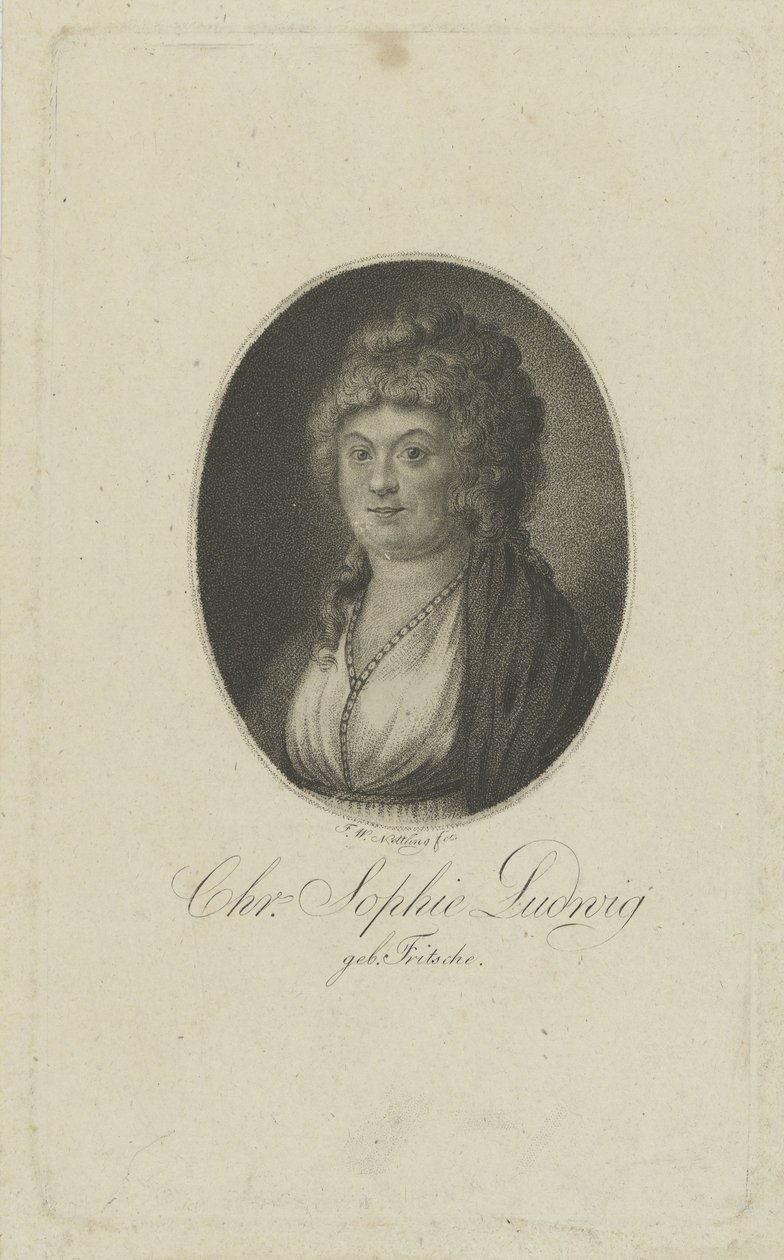 صورة للمؤلفة كريستيان صوفي لودفيغ ، ني فريتش 1764-1815 ، ج. 1810. بواسطة فريدريش فيلهلم نيتلينغ
