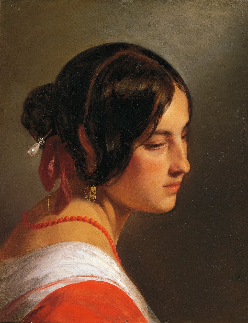 رأس امرأة - فريدريك فون أميرلنج (1803-1887) ، زيت على قماش ، 47 × 37 سم بواسطة فريدريش فون أميرلنج