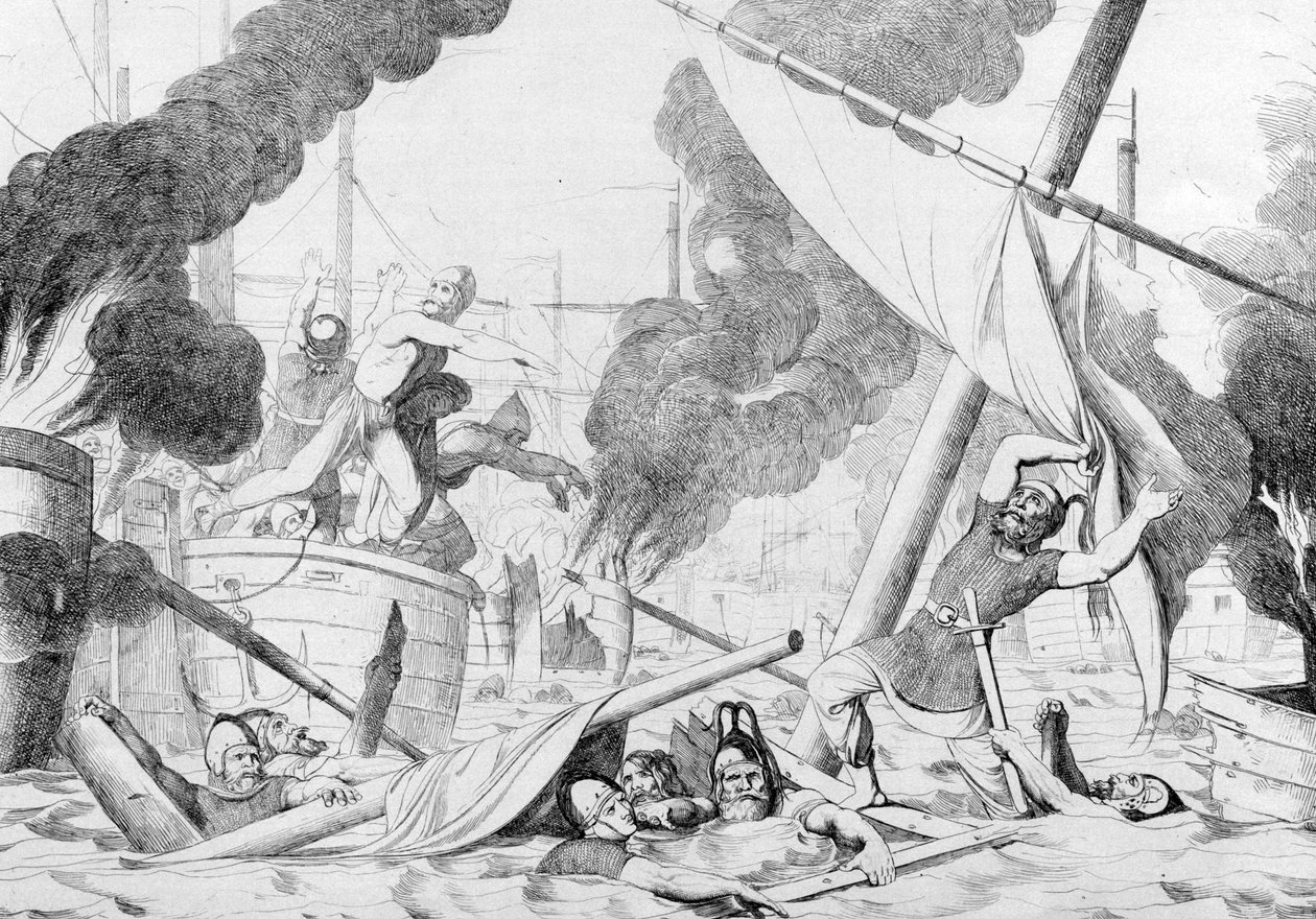 حريق يوناني خلال حصار القسطنطينية ، قبل عام 1839 بواسطة فيودور أنطونوفيتش بروني