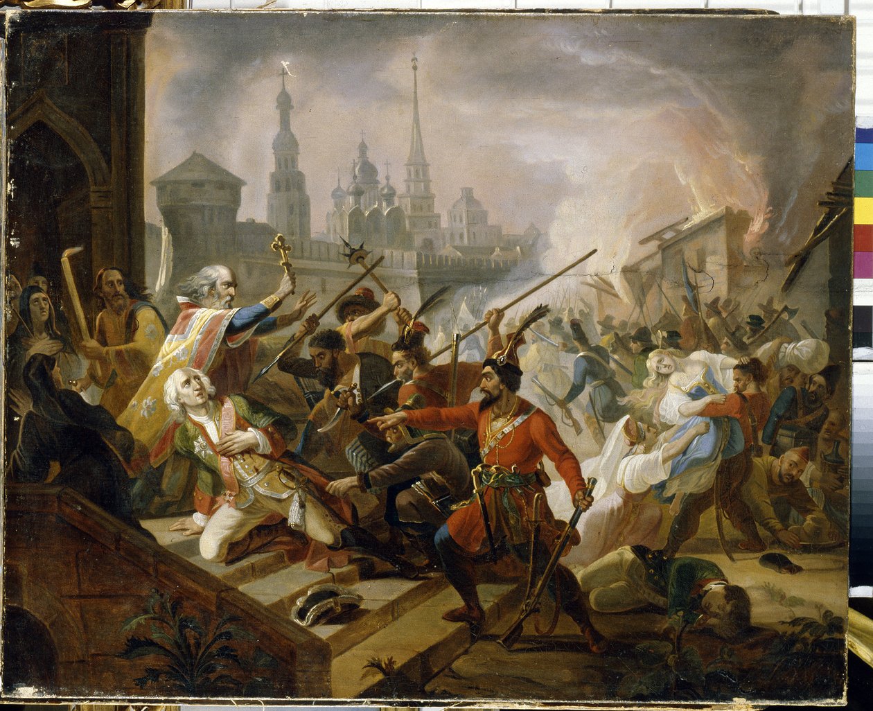 حرب الفلاحين الروس 1773-1775 (جاكسون من ياك القوزاق): معركة قازان في يوليو 1774 ، مشهد ثورة إميليان إيفانوفيتش بوجاتشيف (إيميليان أو إميليان بوغاتشوف) (1742-1775). (معركة بوجاتشيف في كازان في يوليو 1774. بواسطة فيودور أنتونوفيتش موليير