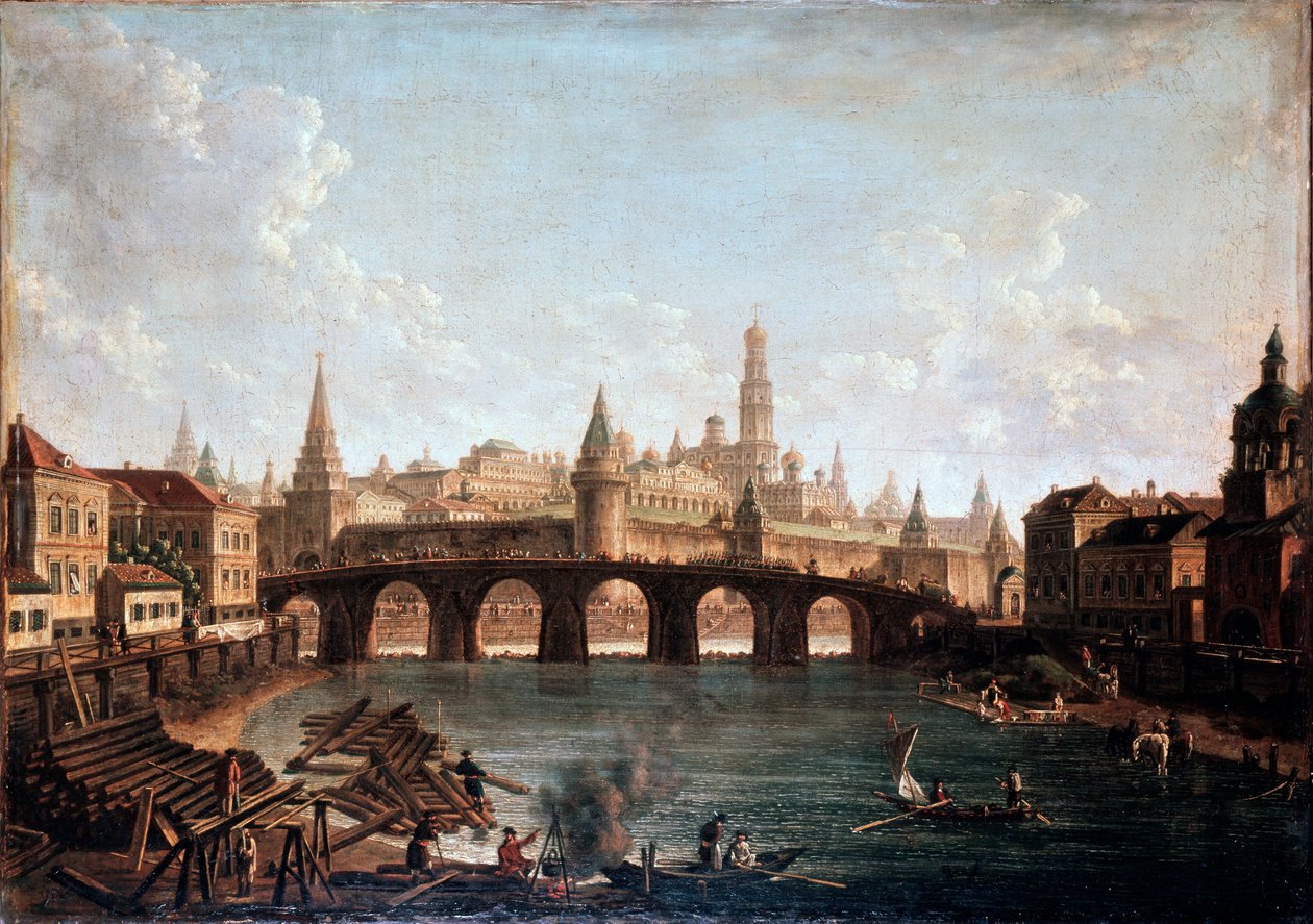 "منظر من موسكو كرملين وجسر بولشوي كاميني بريدج ستون أكبر" ، 1810 بواسطة فيودور ياكوفليفيتش أليكسيف