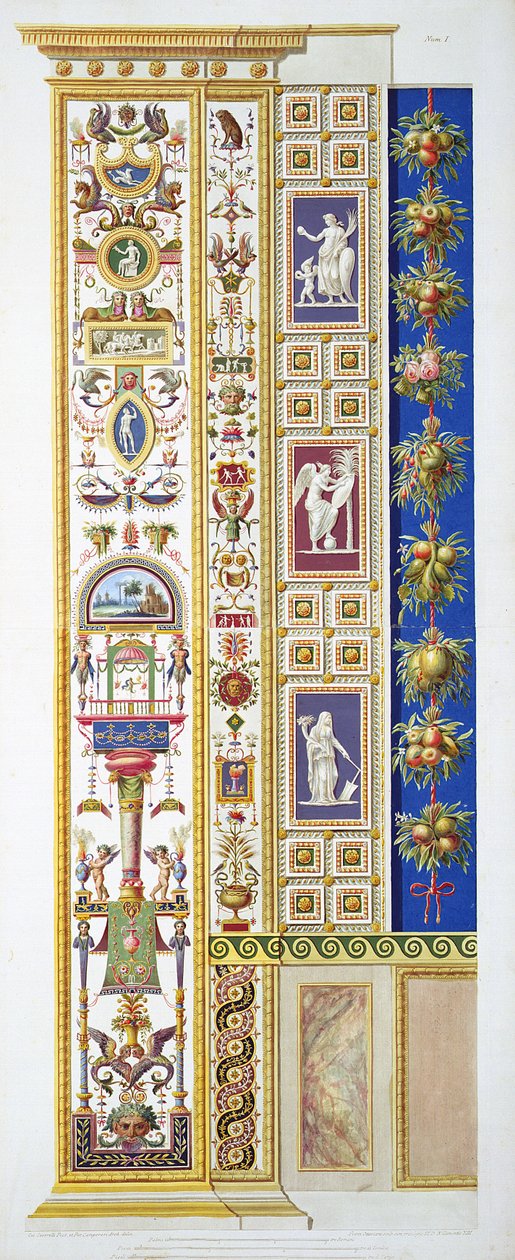 لوحة من رافائيل لوجيا في الفاتيكان ، من "Delle Loggie di Rafaele nel Vaticano" ، نقشها جيوفاني أوتافياني (c.1735-1808) ، تم نشرها c.1772-77 (نقش ملون باليد) بواسطة G. and Camporesi، P. Savorelli