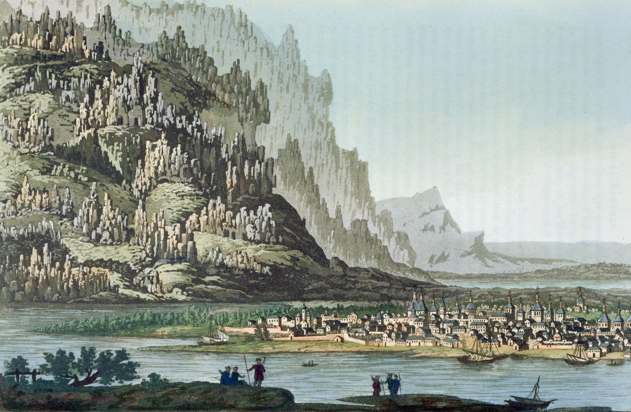مدينة ياكوتسك ، رسم توضيحي من "Le Costume Ancien ou Moderne" لجول فيراريو ، نُشر في ميلانو عام 1830 (نقش الألوان) بواسطة كاستيليني