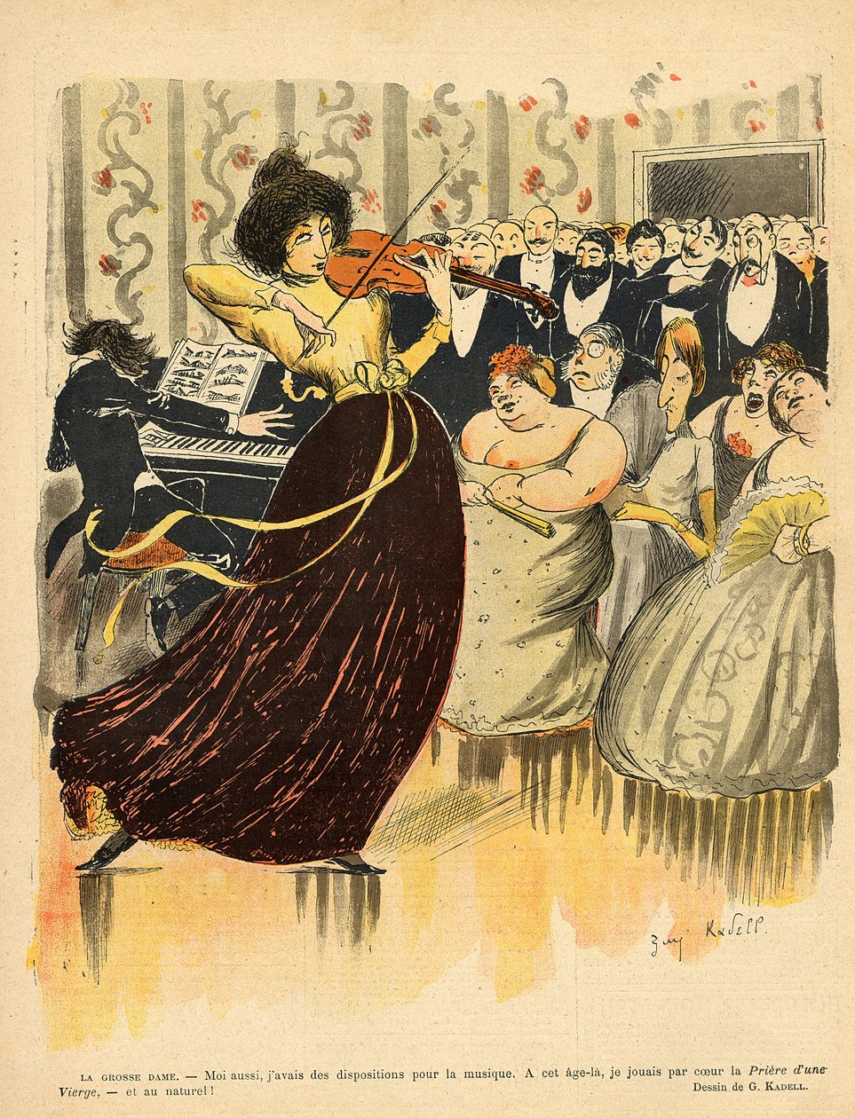 هجاء أمسية موسيقية لصالون من الغلاف الخلفي لـ "Le Rire" ، 17 ديسمبر 1898 بواسطة كاديل