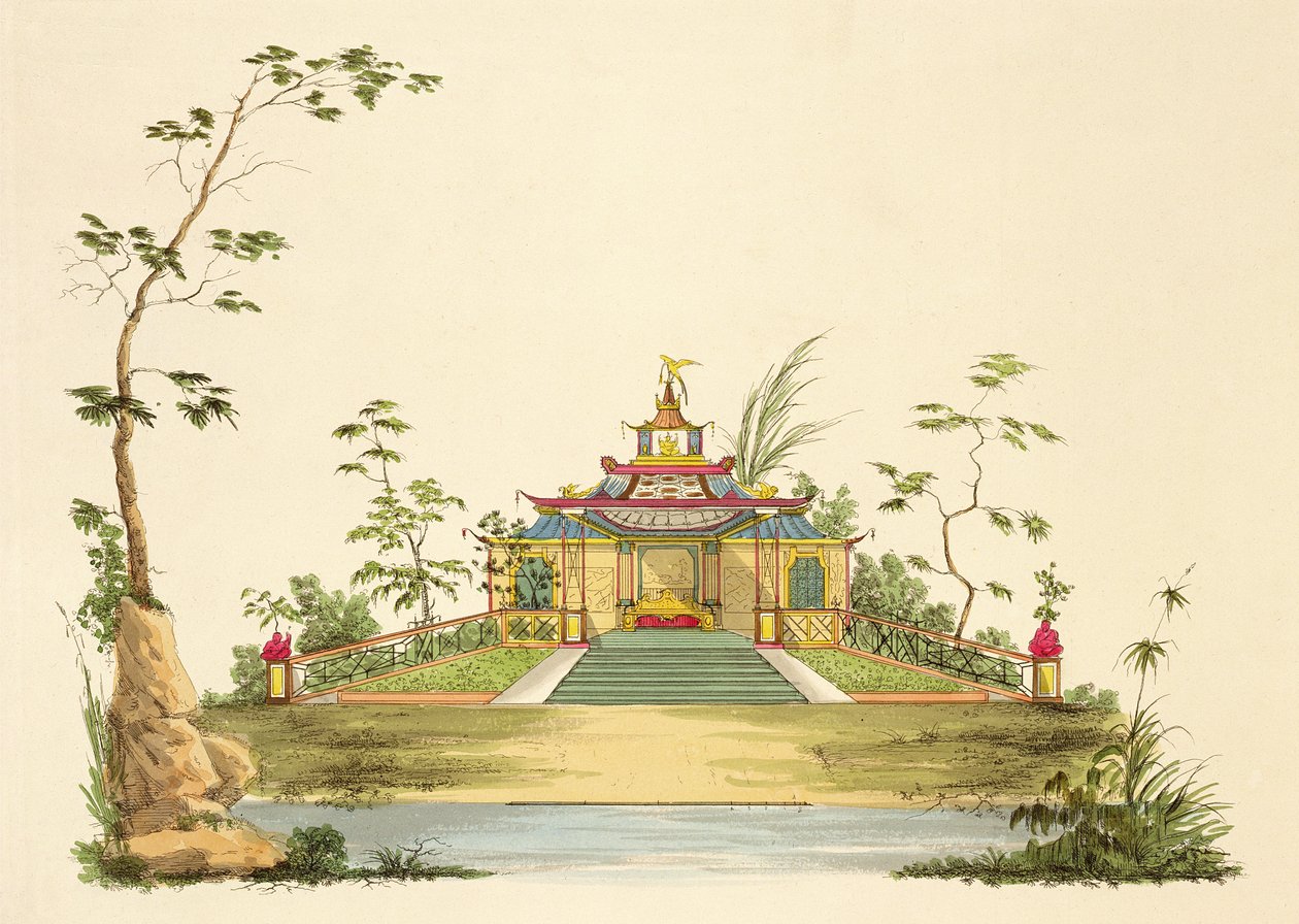 تصميم لمعبد صيني ، c.1810 (قلم وحبر ومرحاض على ورق) بواسطة جي لاندي