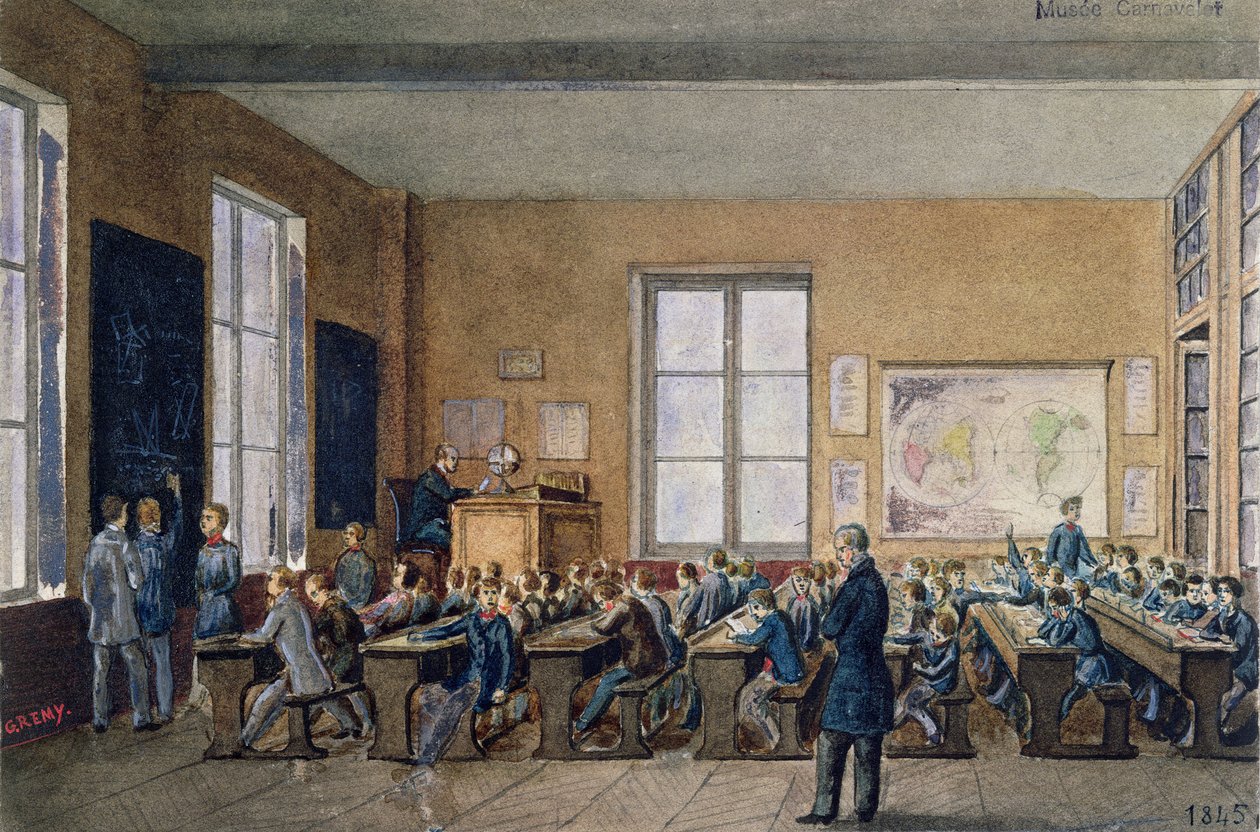 حجرة الدراسة في معهد Caillet ، شارع de la Cite ، باريس ، 1845 (مرحاض على ورق) بواسطة ريمي