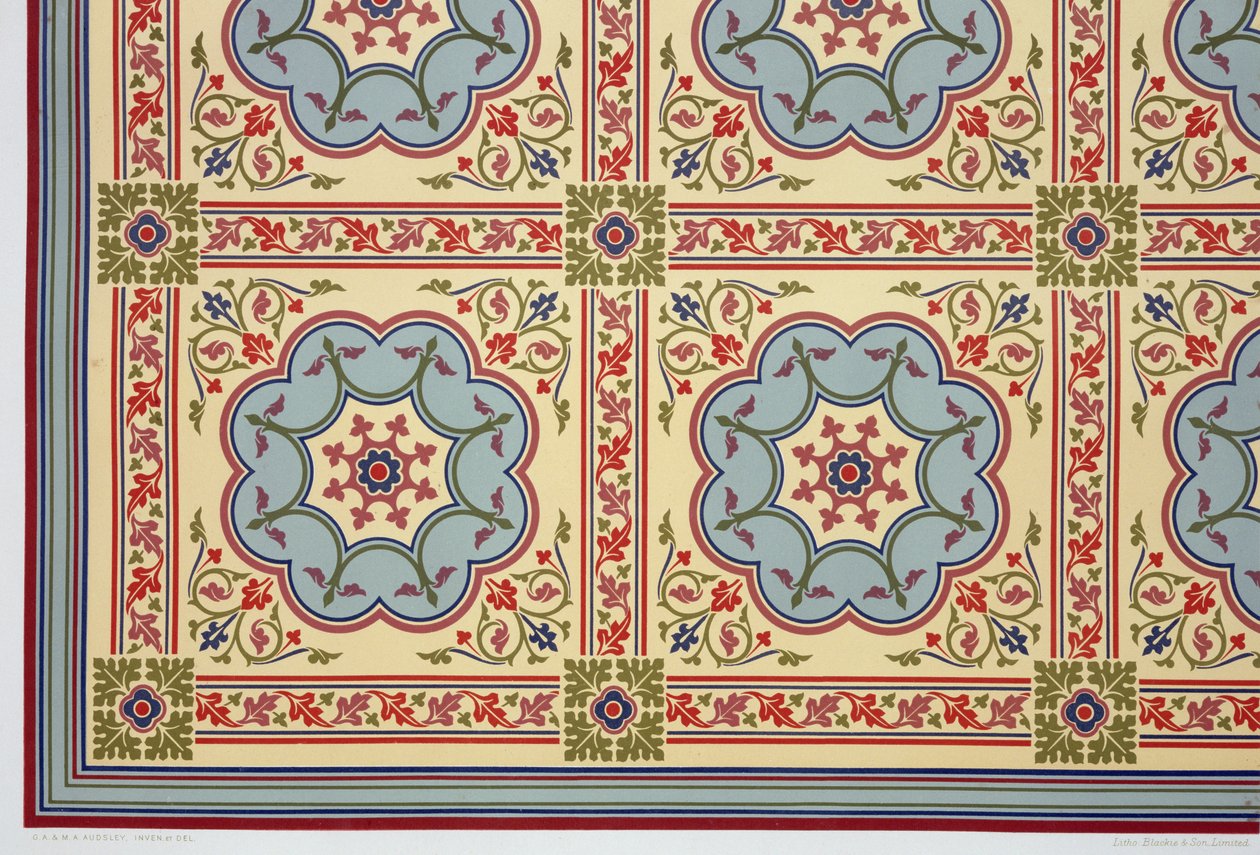 تصميمات على طراز العصور الوسطى لرؤساء السقف ، من "The Practical Decorator and Ornamentalist" ، بقلم جورج أشداون أودسلي ، 1892 بواسطة GA و MA Audsley