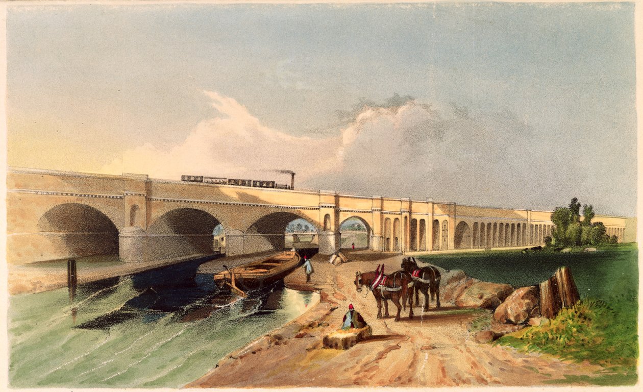 منظر لجسر سكك حديد غرينتش في ديبتفورد ، 1836 بواسطة جي إف براج