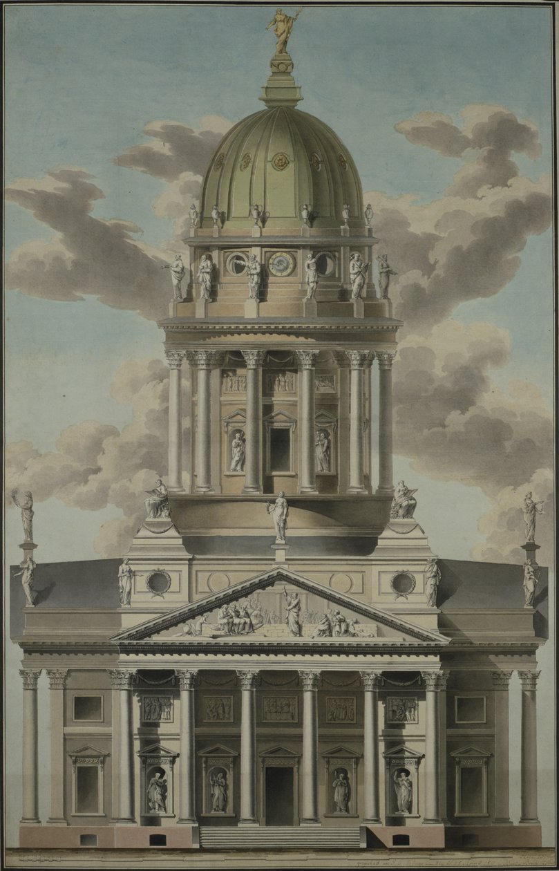 الكاتدرائية الألمانية في Gendarmenmarkt ، 1812 (قلم وحبر ومرحاض على ورق) بواسطة جي إف كلوج