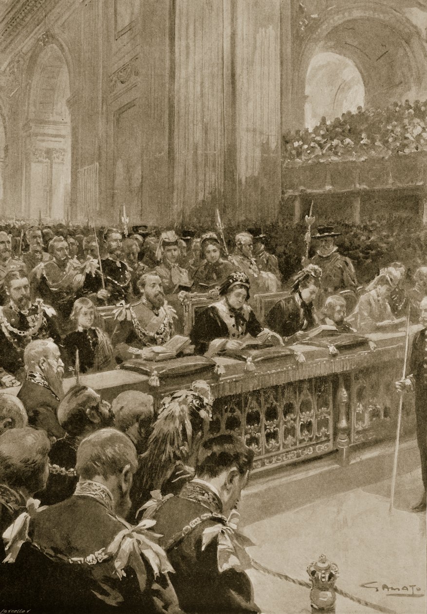 خدمة عيد الشكر لاستعادة أمير ويلز ، المنعقدة في كاتدرائية القديس بولس ، 27 فبراير 1872 ، من "أخبار لندن المصورة" ، 1901 بواسطة GS Amato