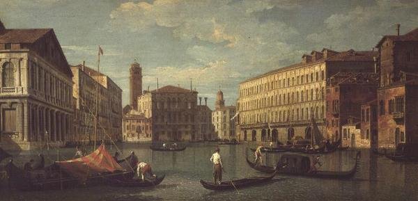 القناة الكبرى ، البندقية ، مع Palazzo Mocenigo ، Palazzo Balbi ، Santa Maria Gloriosa dei Frari و Campo S. بواسطة (أتباع أ. كاناليتو) كاناليتو