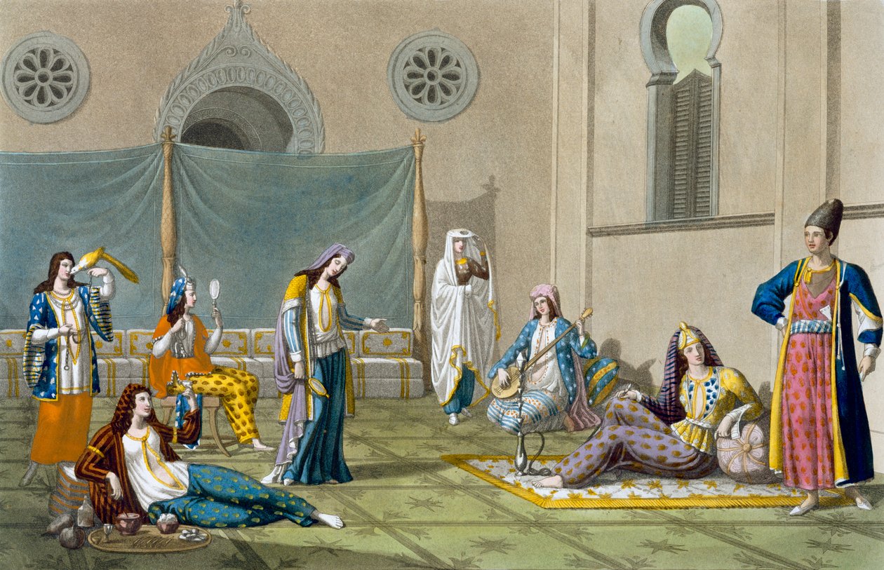 حريم فارسي ، من "Le Costume Ancien et Moderne" ، المجلد الأول ، اللوحة 47 ، بقلم جول فيراريو ، تم نشره في 1820s-30s بواسطة G. براماتي