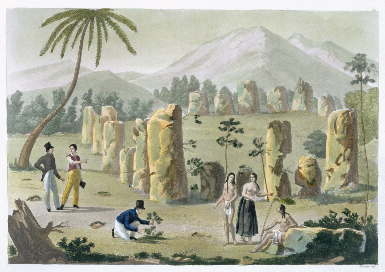 &39;House of the Ancients&39; ، جزيرة تينيان ، اللوحة 31 من "Le Costume Ancien et Moderne" بقلم جول فيراريو ، نُشرت في 1820s-30s (انظر أيضًا 206893) بواسطة G. براماتي