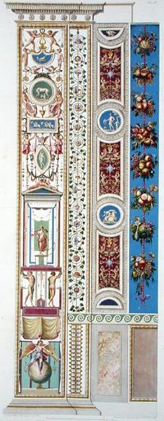 لوحة من رافائيل لوجيا في الفاتيكان ، من "Delle Loggie di Rafaele nel Vaticano" ، نقشها جيوفاني أوتافياني (1735-1808) ، نُشرت حوالي 1772-77 (نقش ملون يدويًا) بواسطة G. و Camporesi P. Savorelli