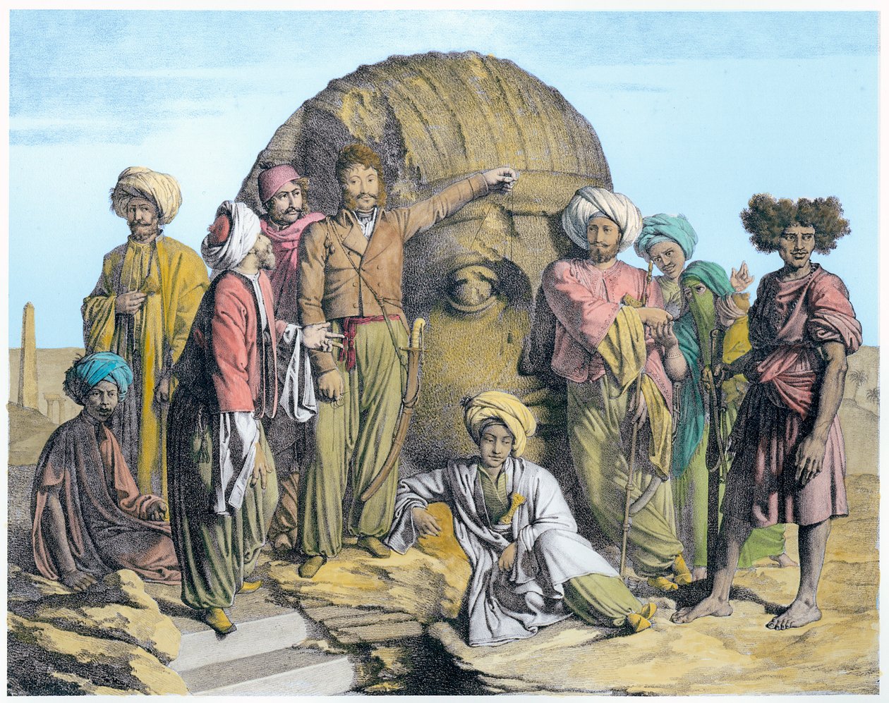 عالم الآثار برناردينو دروفيتي يقيس رأسًا ضخمًا في الصحراء المصرية ، 1819 بواسطة جي إنجلمان
