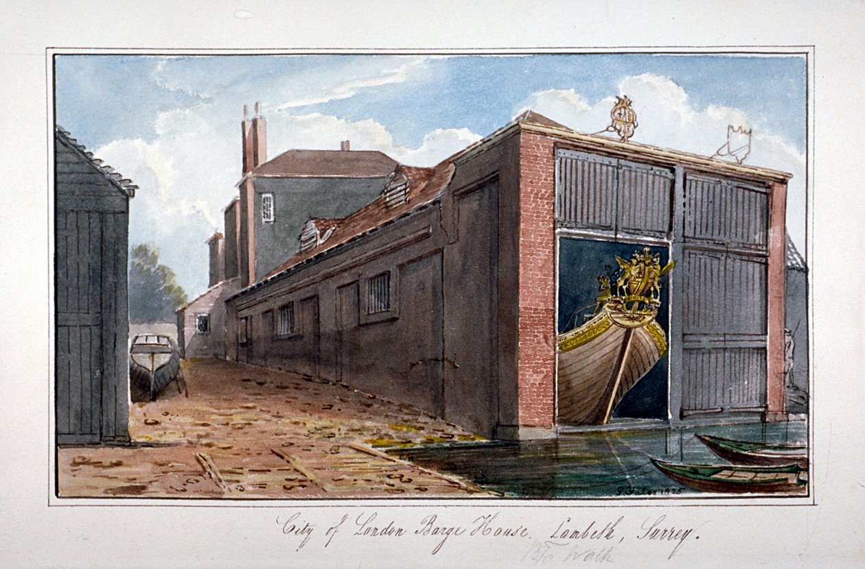 City of London Barge House ، Bishop's Walk ، Lambeth ، لندن ، 1825 بواسطة جي ييتس