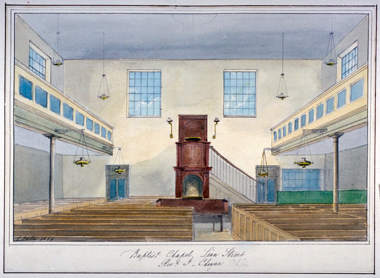منظر Inteiror لـ Lion Street Baptist Chapel ، قبالة طريق نيو كينت ، ساوثوارك ، لندن ، 1826 بواسطة جي ييتس