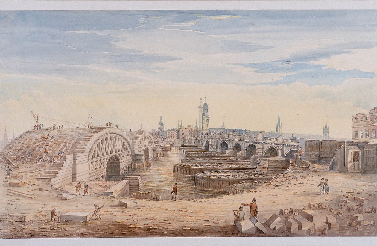 جسر لندن القديم والجديد ، لندن ، 1828 بواسطة جي ييتس
