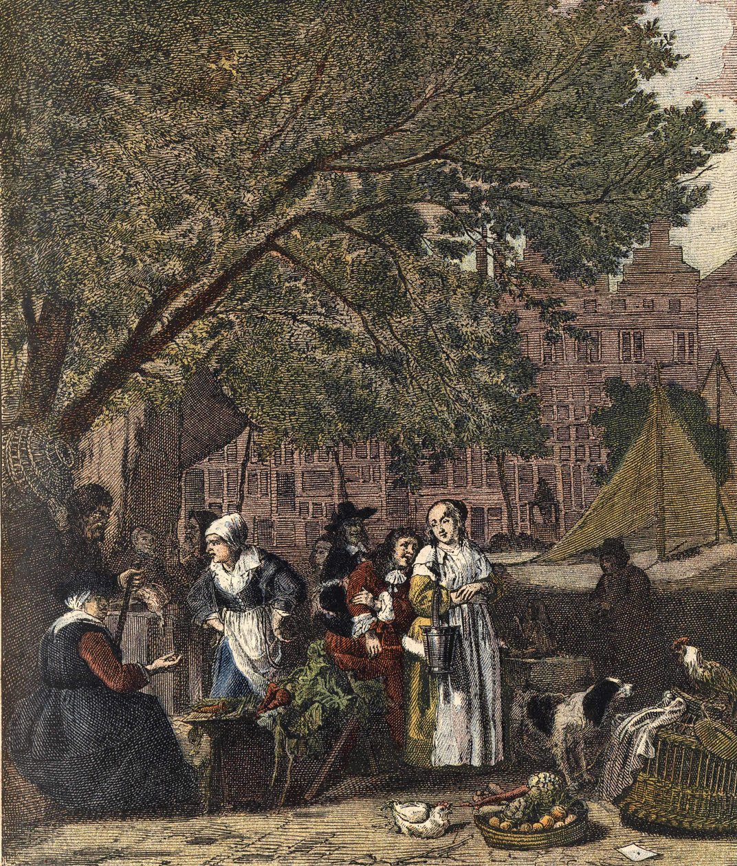 سوق أمستردام هيرب. نقش القرن التاسع عشر بعد لوحة غابرييل ميتسو (1629-1667). بواسطة غابرييل (بعد) ميتسو