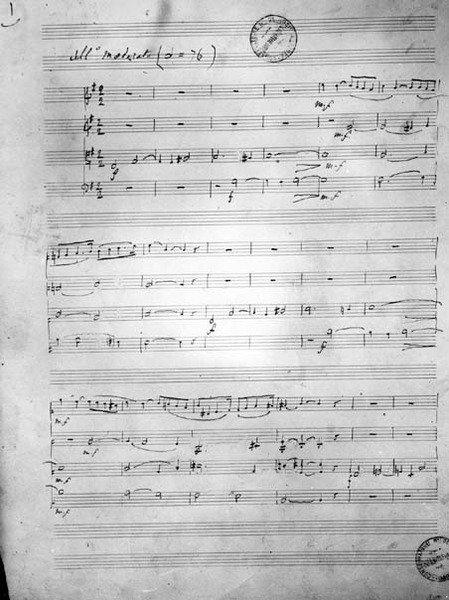 النتيجة الموسيقية لرباعية سلسلة ، Opus 121 ، 1924 بواسطة غابرييل فوري