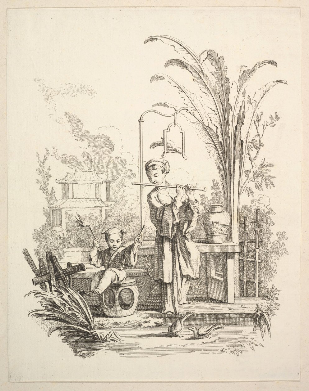 عازف الفلوت والطفل ، كاليفورنيا. 1742. بواسطة غابرييل هوكير