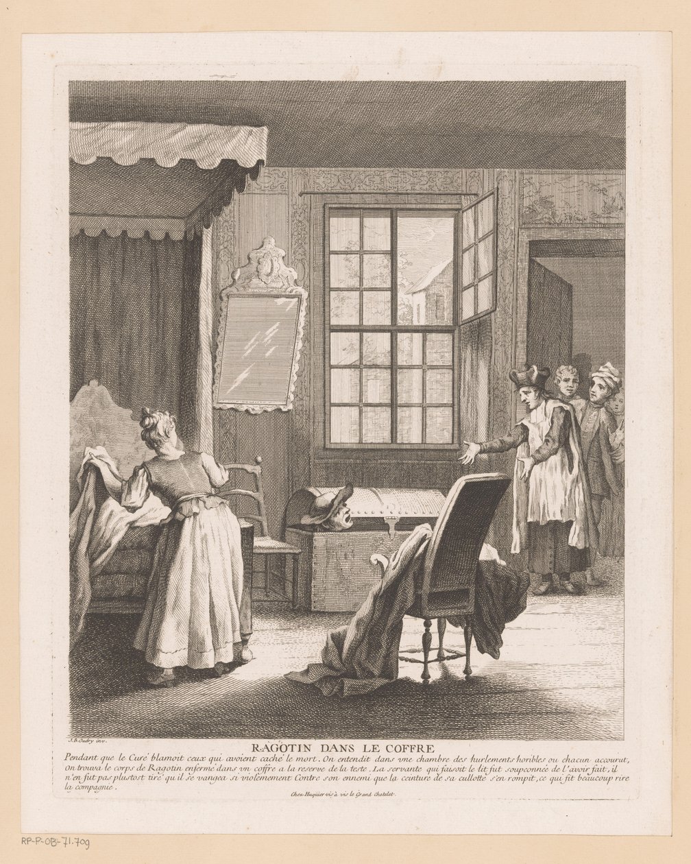 التقى Slaapkamerinterieur مع Ragotin في een kist ثرثرة في الجذع (العنوان على الشيء) مشاهد من رومان كوميك فان سكارون (عنوان المسلسل) بواسطة غابرييل هوكير