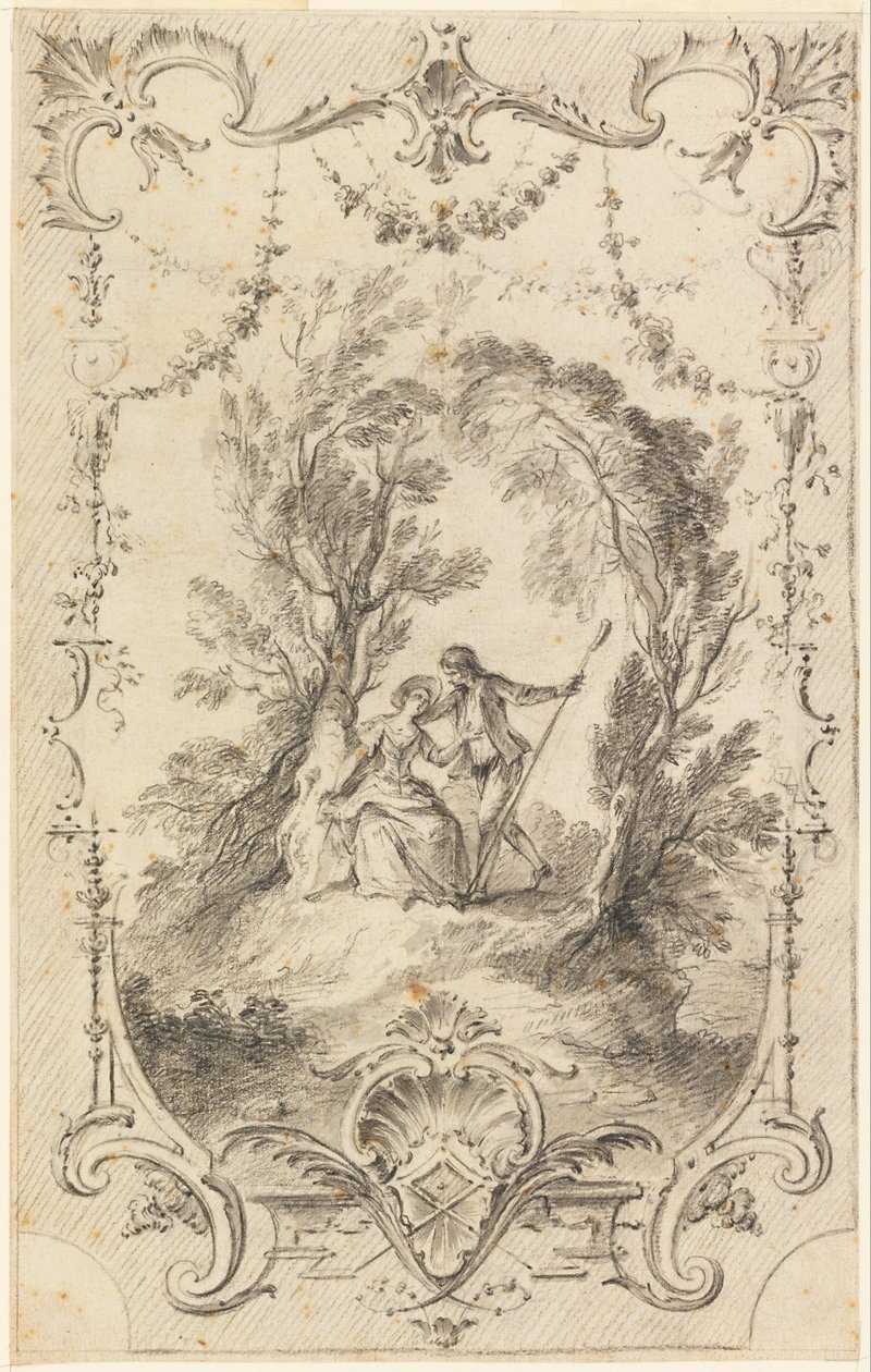 The Eagar Shepherd (الرسم التحضيري للوحة 247 في L&39;Oeuvre gravé de Watteau ، 1739) بواسطة غابرييل هوكير