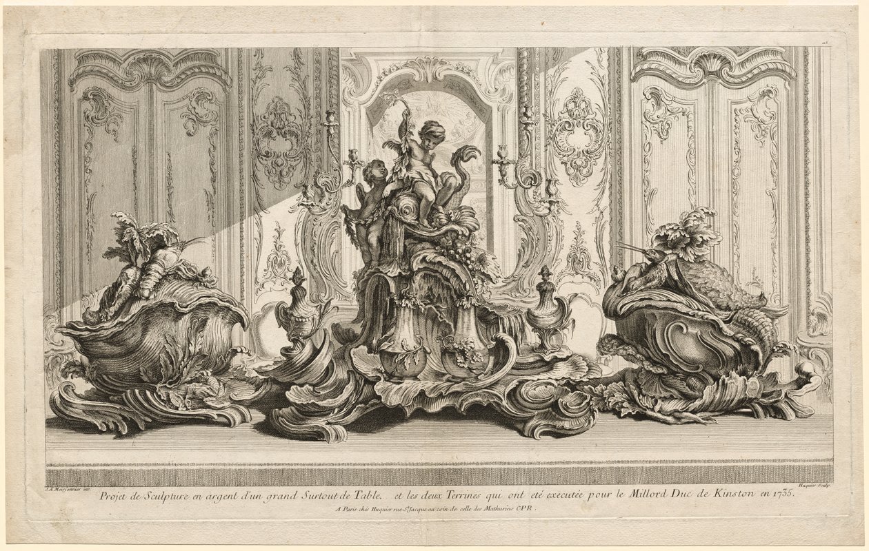 أعمال Juste Aurèle Meissonier: مشروع النحت الفضي لقطعة مركزية كبيرة ... ، ج. 1735-1737 بواسطة غابرييل هوكير