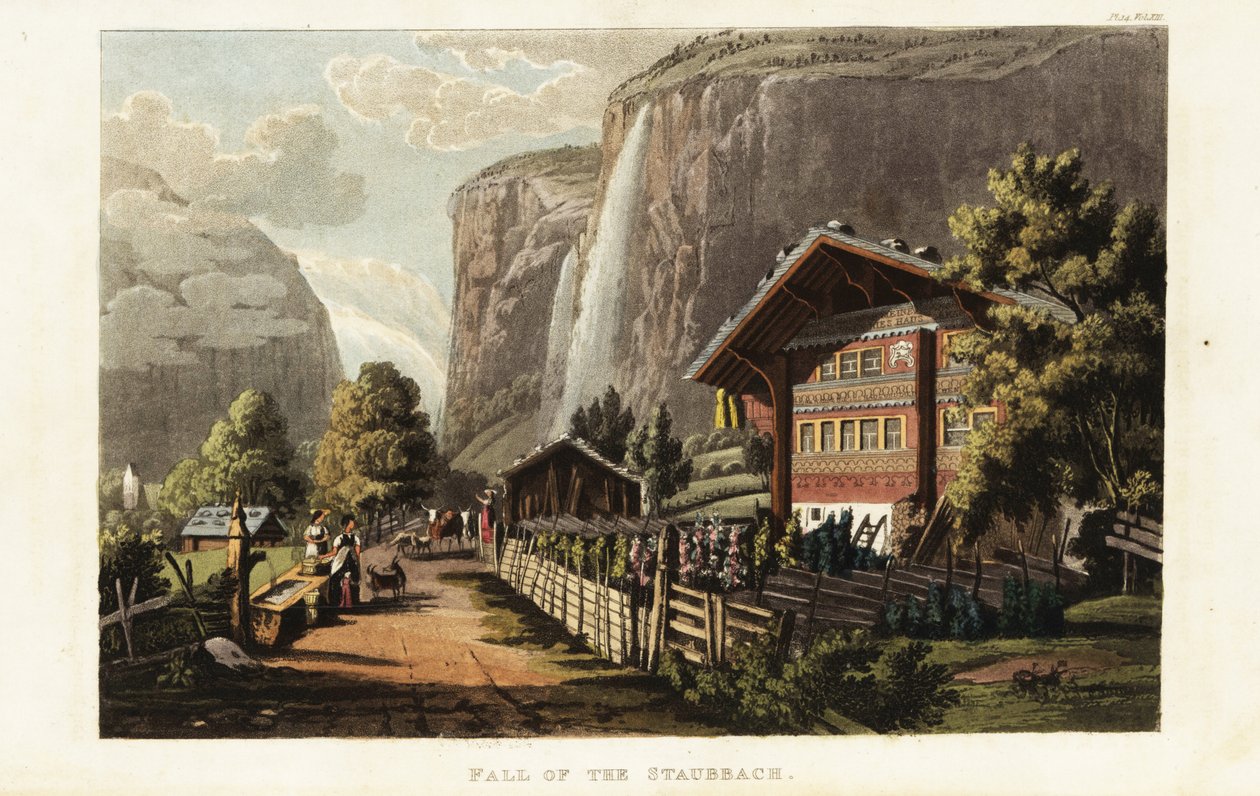 منظر لشلال Staubbach ، وهو شلال في سويسرا ، يقع غرب مدينة Lauterbrunnen في مرتفعات بيرنيز بواسطة غابرييل لودفيج (بعد) لوري