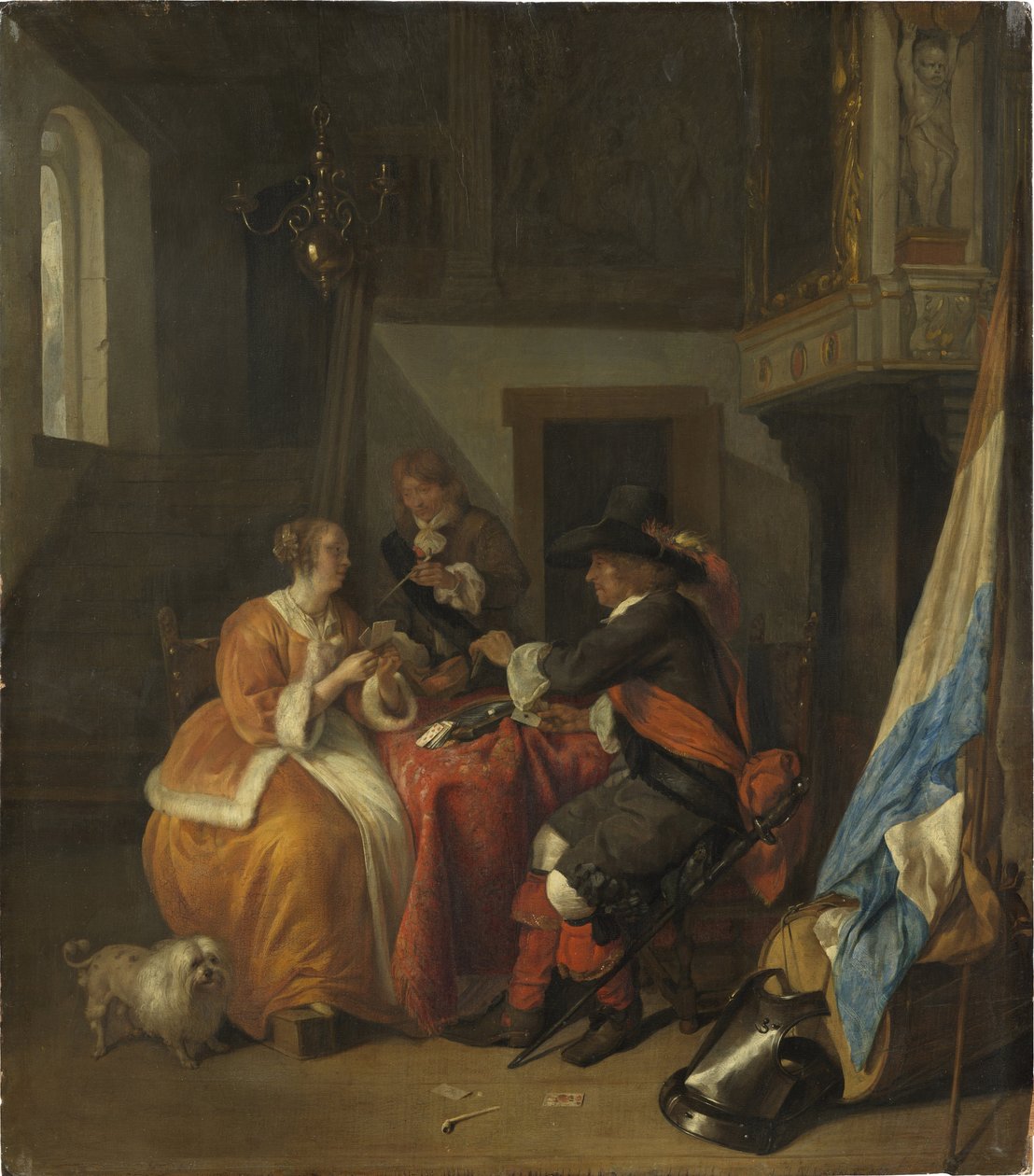 A Card Game - A Card Game ، بقلم ميتسو ، غابرييل (1629-1667). زيت على خشب بواسطة غابرييل ميتسو