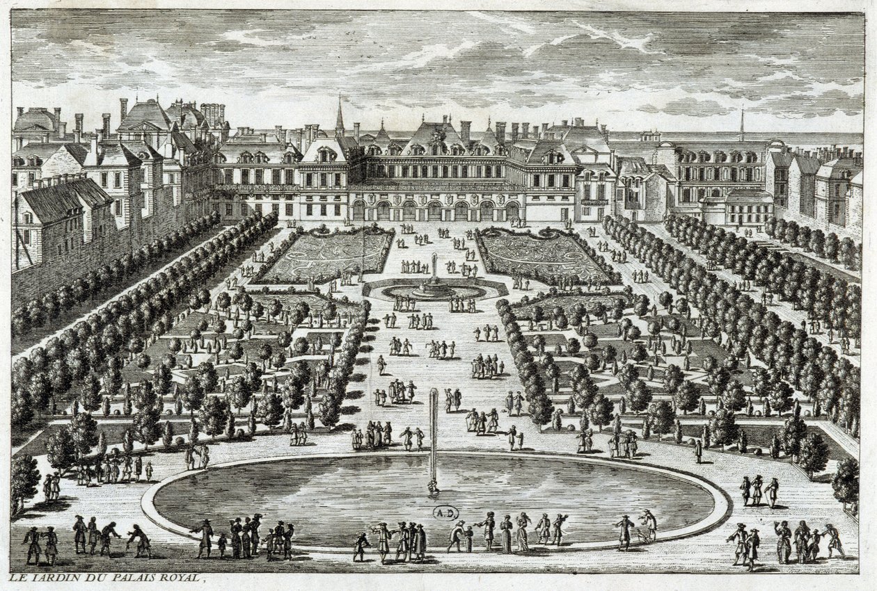 منظر لـ Parc du Palais Royal في باريس. نقش لبيريل ، نهاية القرن السابع عشر. بواسطة غابرييل بيريل