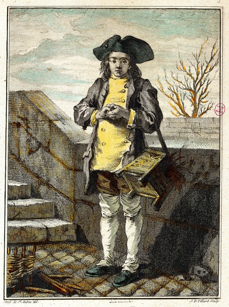 العدادات القديمة: ماسك الحذاء أو جزازة الأحذية. نقش لغابرييل دي سانت أوبين (1724-1780) متحف باريس في القرن الثامن عشر كارنافالي بواسطة غابرييل دي سانت أوبين