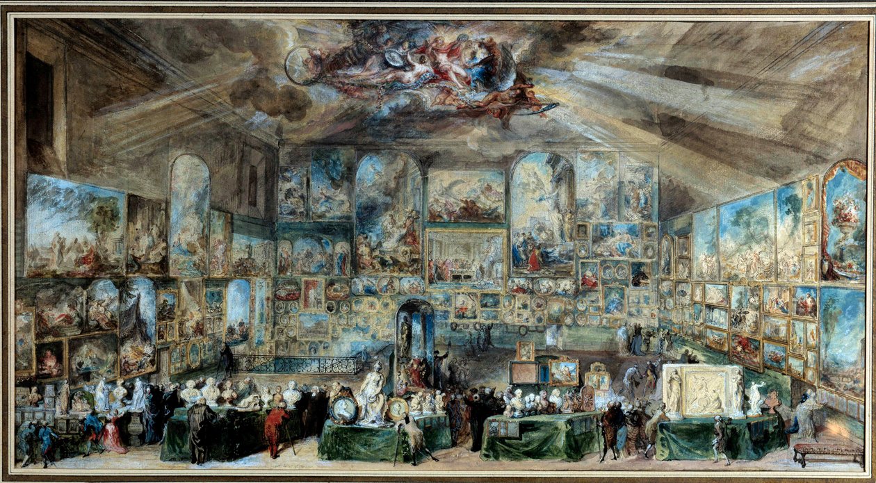 مكتب الهواة. Salon d'antiquaire أو خزانة التحف. 1767. لوحة مائية لغابرييل دي سانت أوبين (1724-1780) 1767. روان ، متحف الفنون الجميلة بواسطة غابرييل دي سانت أوبين
