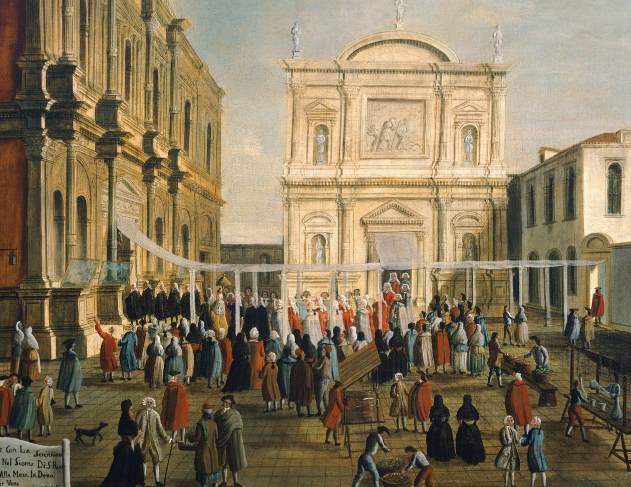 دوج واللوردات في كنيسة سان روكو في اليوم المقدس ، بقلم غابرييل بيلا (1730-1799) زيت على قماش ، 92.5 × 145.5 سم ، التفاصيل بواسطة غابرييل بيلا