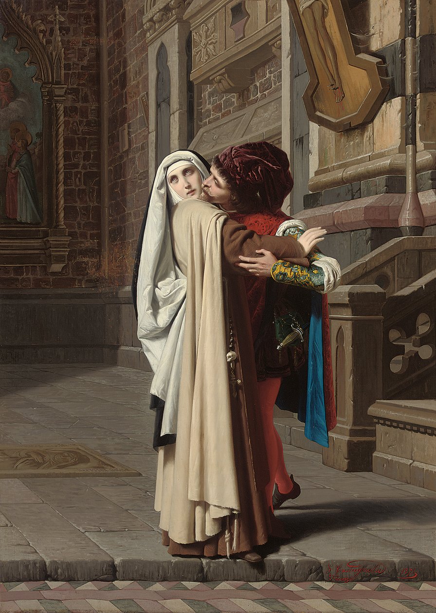 احتضان Fra Filippo Lippi و Lucrezia Buti ، 1871 بواسطة جابرييل كاستانيولا