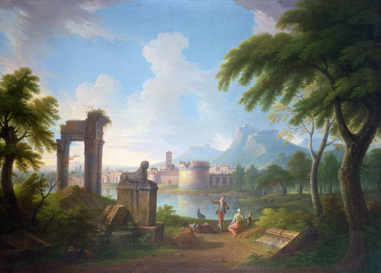 المناظر الطبيعية للنهر الجبلية مع قبر سيسيليا ميتيلا وكامبانيلي كامبوفاشينو ، 1752 (زيت على قماش موضوعة على ماسونيت) بواسطة غابرييل ريكيارديللي