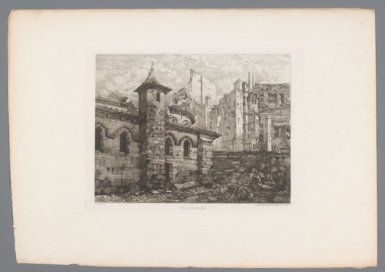 Gezicht op Saint-Julien-le-Pauvre القديس جوليان الفقير (العنوان على الكائن) فرنسا etsen uit 1874 (عنوان السلسلة) النقش عام 1874 (عنوان السلسلة) بواسطة غابرييل ماري نيل