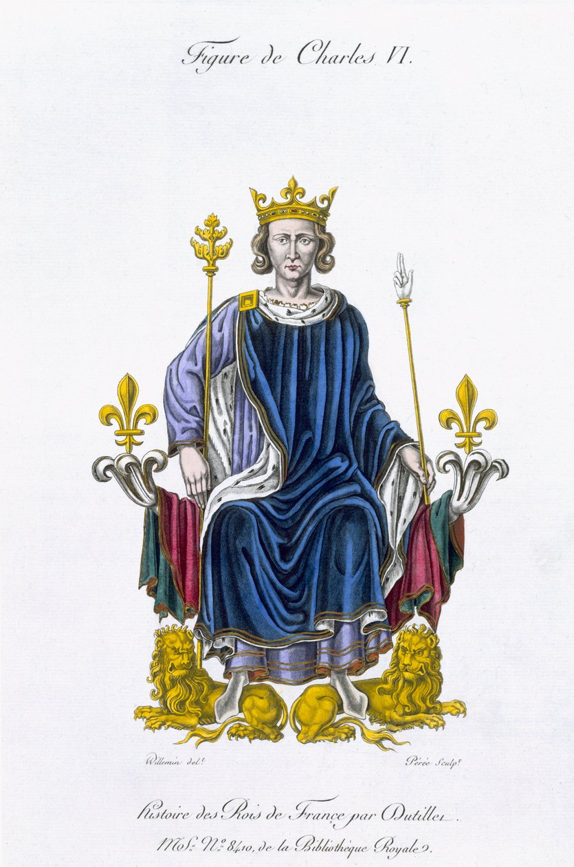 شكل تشارلز السادس ، محفور بواسطة أميدي بيري ، من "Histoire des Rois de France" (لون ليثو) بواسطة غابرييل ويليمين
