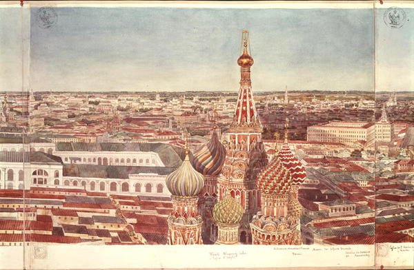 بانوراما موسكو ، تصور كاتدرائية سانت باسيل ، 1819 (مرحاض على ورق) (انظر 170139-170146) بواسطة جادول