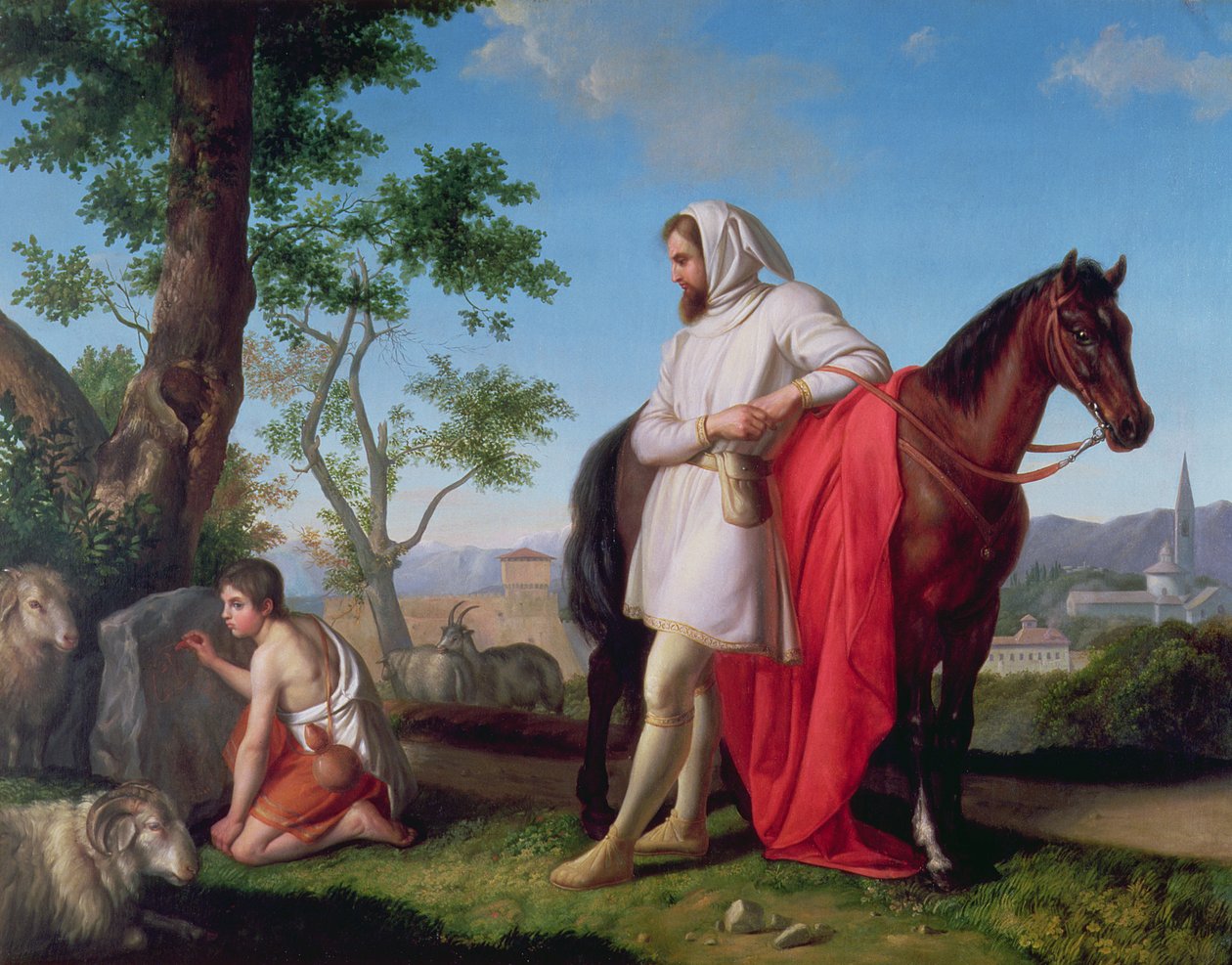 Cimabue يراقب جيوتو الشاب يرسم ماعز على صخرة بواسطة Gaetano Sabatelli