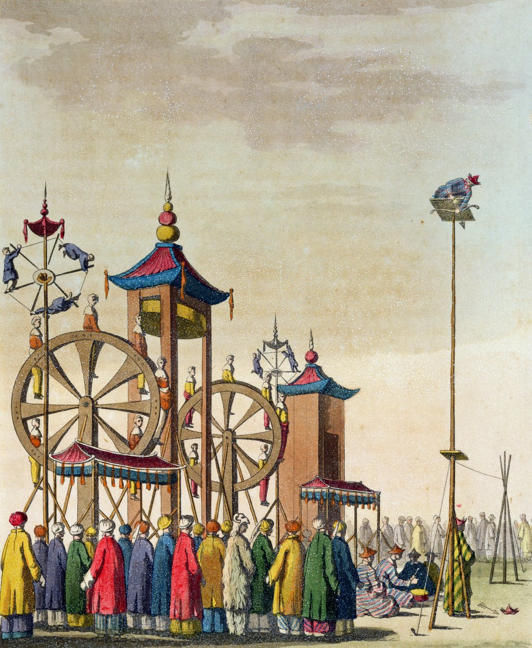 سيرك صيني ، رسم توضيحي من `` Le Costume Ancien et Moderne &39;&39; بقلم جوليو فيراريو ، نُشر في 1820s-30 بواسطة غايتانو زانكون