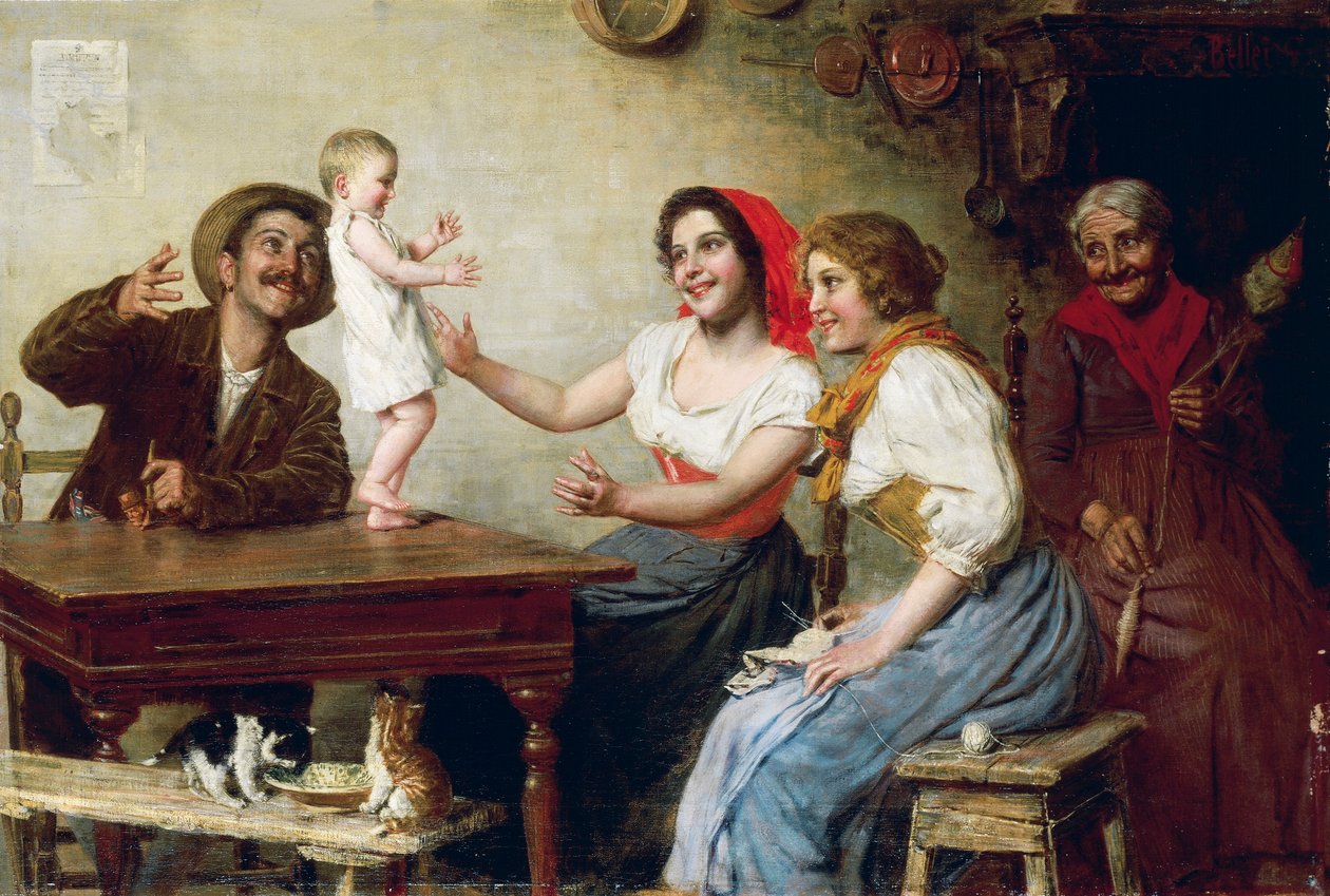 First Steps, by Gaetano Bellei (1857-1922), oil on canvas, 55x82.5 cm بواسطة غايتانو بيلي