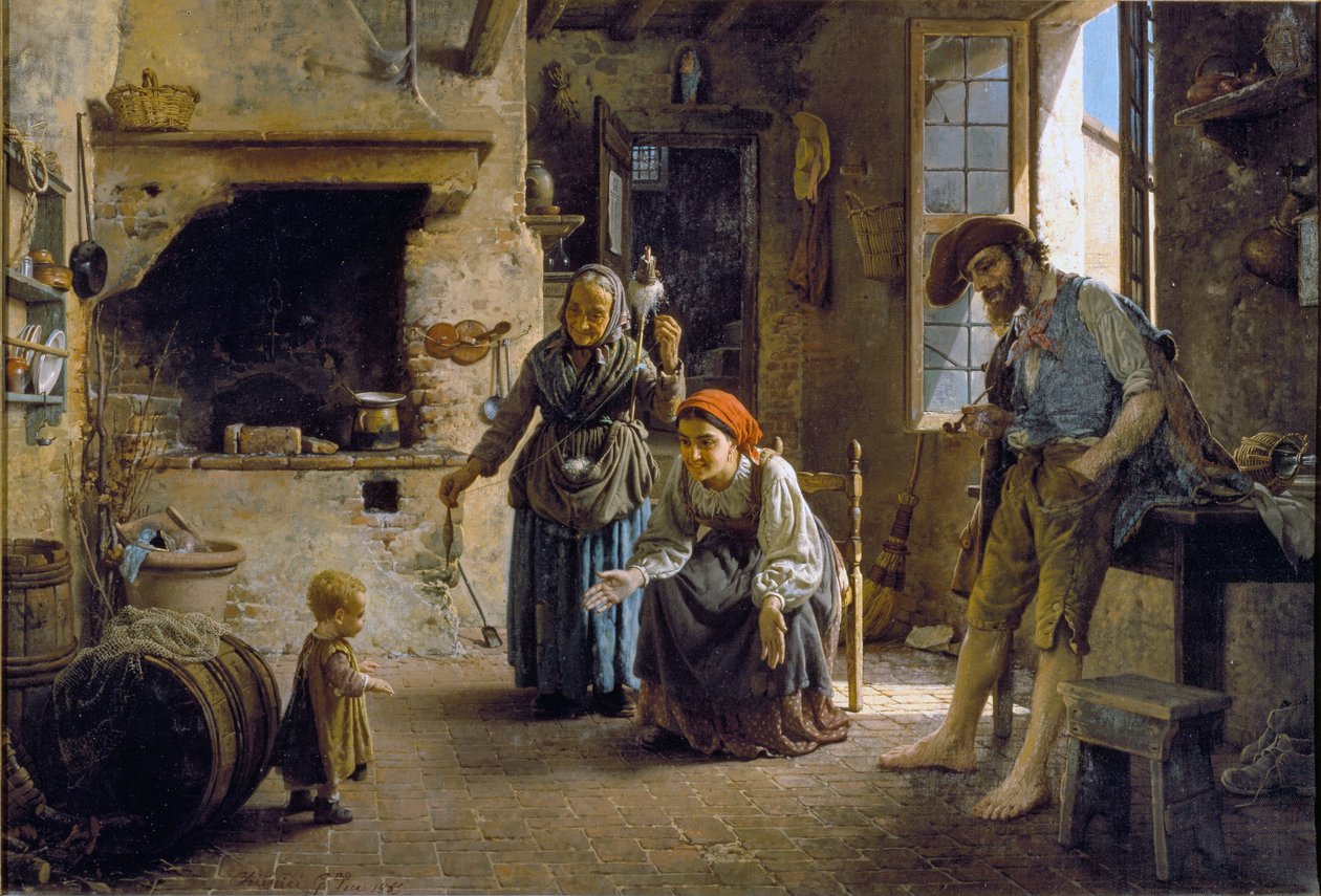 الخطوات الأولى لطفل رسم غايتانو شيريتشي (1838-1920) 1865 خافت 70x100 سم جينات ، جاليريا دارت موديرنا ، رقم الجرد 49 بواسطة جايتانو تشيريسي