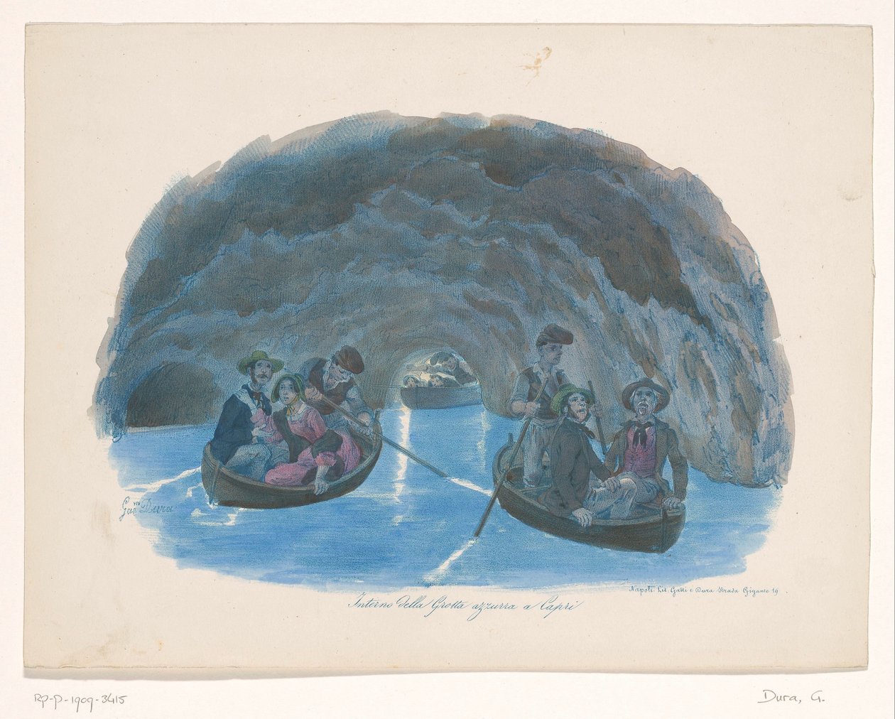 شخصيات على قوارب التجديف في Blue Grotto في كابري Interno della Grotta azzurra a Capri (العنوان على الكائن) بواسطة غايتانو دورا